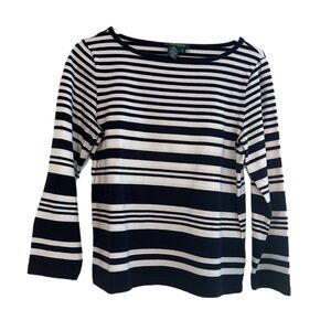 Ralph Lauren Blue and White 3/4 Sleeve Boxy Blouse